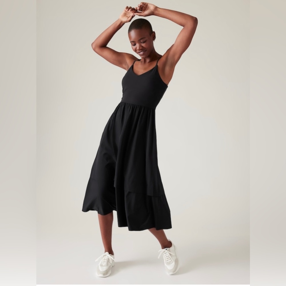 Athleta Black Midi Tiered Dress NWOT